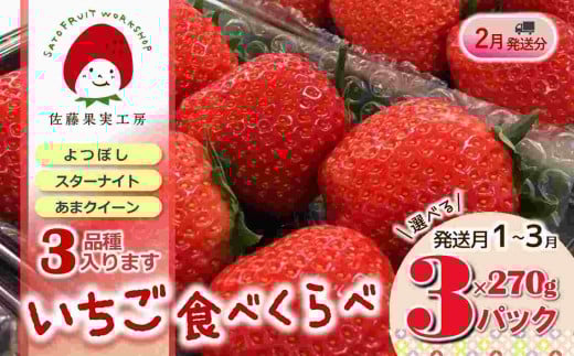 《2026年産先行予約》「西脇市産 旬のいちご3品種食べ比べセット」(1箱3パック)【佐藤果実工房 全国いちご選手権銀賞受賞農園 TVで紹介!】令和8年2月上旬配送分(09-38)兵庫県西脇