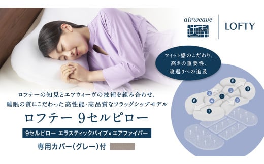 (エアウィーヴ グループ)ロフテー「9セルピロー エラスティックパイプ×エアファイバー(専用カバー付き)」(186-1) 枕カバー:グレー 高さ:1号兵庫県西脇市186000雑貨・日用品寝具・
