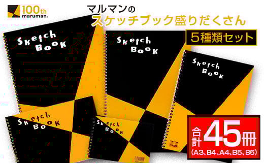 マルマン スケッチブック 盛りだくさん 5種類 セット A3 B4 A4 B5 B6 合計45冊 雑貨 日用品 文房具 画用紙 ノート 国産 リング製本 キャンバス イラスト 文具 筆記用具 画材 事務用品 ビジネスノ