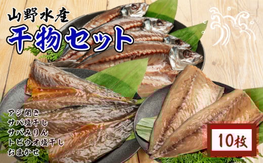 数量限定 山野水産 干物 セット 合計10枚 詰め合わせ 簡単調理 魚 魚介 加工品 食品 惣菜 おかず おつまみ 塩干し みりん干し アジ開き サバ トビウオ ひもの おすすめ 海産物 海鮮 水産加工
