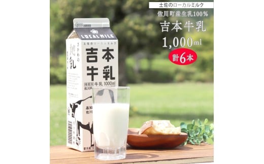 吉本牛乳(さかわの地乳 1L×6本セット) 吉本乳業 紙パック 1,000ml ぢちち 牛乳 地元の牛乳 NHKあさイチで紹介されました。 らんまん高知県佐川町9000卵・乳製品牛乳・乳飲料