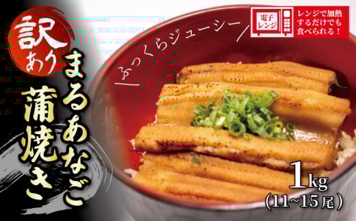 (数量限定 )訳あり 業務用 レンジで温めるだけ まるあなご蒲焼き 1kg (11〜15尾) 【山口県 宇部市 業務用  簡易 パッケージ 訳あり まるあなご マルアナゴ オリジナル タレ 過熱蒸気  蒲