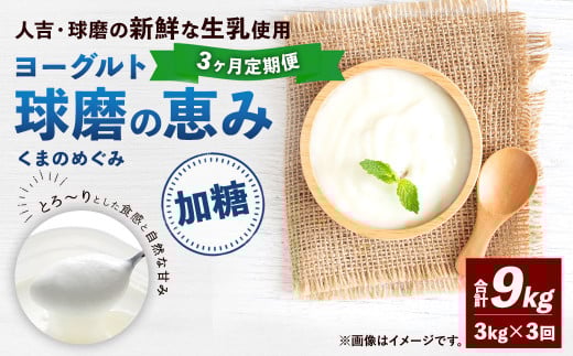 【3ヶ月定期便】 球磨の恵み ヨーグルト (加糖) 合計 9kg (1kg×3パック)×3回 乳製品 生乳 朝食 おやつ 相良村熊本県相良村33000卵・乳製品ヨーグルト