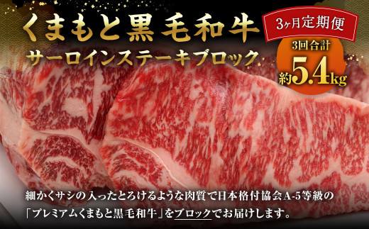 【3ヶ月定期便】 くまもと黒毛和牛 サーロインステーキ ブロック 約1.8kg×3回 【 合計約5.4kg 】熊本県相良村450000肉牛肉