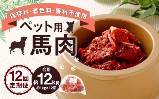 【12回定期便】 ペット用 馬肉 約1kg(1袋)×12回 計約12kg 馬 お肉 肉 ペットフード ドッグフード キャットフード おやつ ごはん ご飯 餌 えさ エサ 冷凍熊本県相良村180000肉ジビエ