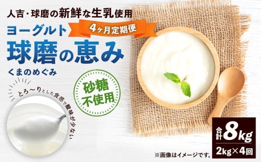 【定期便4回】 球磨の恵みヨーグルト (砂糖不使用) 2kg (1kg×2パック) (合計8kg) ヨーグルト 牛乳 乳製品 お菓子 菓子 洋菓子 定期便 九州 熊本県 相良村 冷蔵熊本県相良村29000卵・乳製