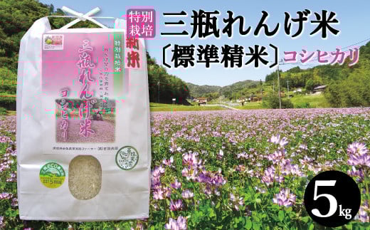 〈標準精米〉特別栽培 三瓶れんげ米 コシヒカリ 5kg【令和6年産 お米 5kg こしひかり 標準精米 2024年産 特別栽培米 1等米 無化学窒素肥料 減農薬米】島根県大田市11000米・パン白米