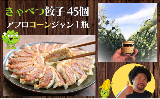 きゃべつ餃子 45個(15個入り x 3袋)とアフロコーンジャン(1瓶)セット 多くのメディアで紹介されている! アフロ 数量限定 きゃべつ キャベツ 餃子 ぎょうざ ギョーザ 調味料 醤