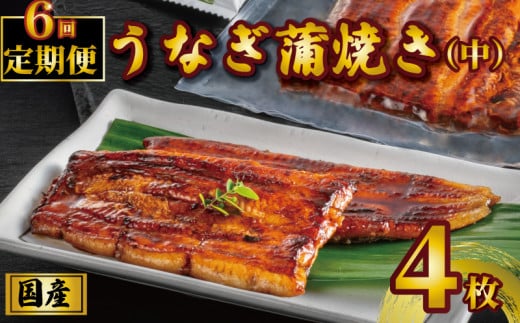 国産うなぎ蒲焼き タレ・山椒付き 4枚 1枚約100g 定期便6回  うなぎ 鰻 蒲焼 定期便 うな重 鰻丼 うな丼 ひつまぶし 土用の丑の日 土用丑 魚 海鮮 魚介類 肉 冷凍 真空パック 個包装 小分け お