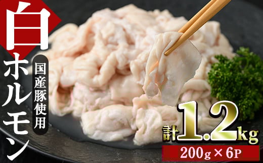 白ホルモン(約計1.2kg・200g×6P)豚肉 もつ モツ 小分け 冷凍 国産 おかず おつまみ【J-5】【幸食品】宮崎県門川町12000肉豚肉