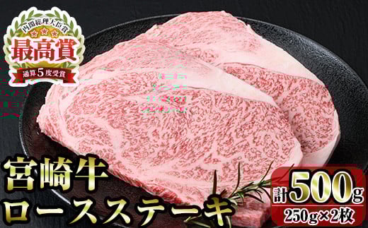 宮崎牛ロースステーキ(計500g・250g×2)お肉 牛肉 黒毛和牛 ブランド和牛 冷凍 国産 焼肉 BBQ【R-33】【ミヤチク】宮崎県門川町22000肉牛肉