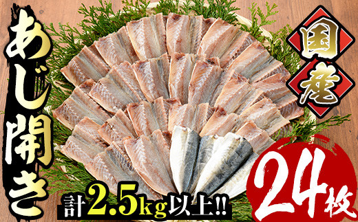 国産あじ開き(24枚・計2.5kg以上)干物 鯵 セット 魚 魚介類 簡単 調理 冷凍【E-18】【水永水産】宮崎県門川町12000魚介・海産物干物