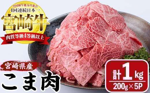 宮崎牛 こま肉(計1kg・200g×5) 牛肉 お肉 黒毛和牛 ブランド和牛 こま切れ 国産 冷凍 【MF-8】【エムファーム】宮崎県門川町20000肉牛肉