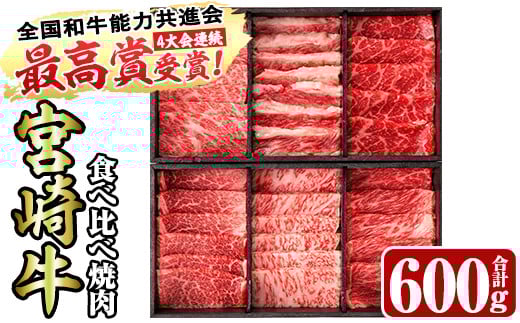 <先行予約受付中!2026年2月から順次発送予定><宮崎牛・3D冷凍>6部位食べ比べ焼肉(合計600g)牛肉 肉 ロース バラ モモ ヒレ ウデ セット 黒毛和牛 BBQ 国産 冷凍 宮崎県 門川町【R-27】【株