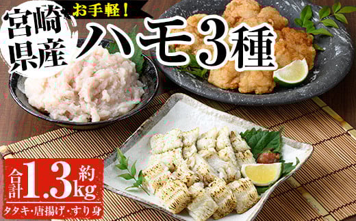 鱧つくし セット(合計約1.3kg・ハモたたき80g×3、鱧のからあげ200g×3、鱧すり身500g)はも 骨切り タタキ 唐揚げ 海鮮 魚介 おつまみ 惣菜 簡単 お手軽 冷凍 食べ比べ 詰め合わせ 詰合せ 国産 宮