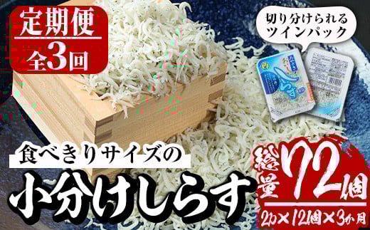 【定期便・全3回(連続)】小分けしらす(総量約1.8kg・25g×24個×3回)シラス 魚 魚介類 おつまみ 冷凍【E-23】【水永水産】宮崎県門川町36000魚介・海産物その他 魚介・海産物