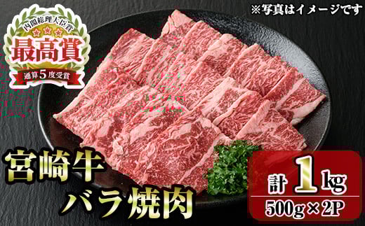 宮崎牛バラ焼肉(1kg・500g×2P) お肉 牛肉 黒毛和牛 ブランド和牛 冷凍 国産 焼肉 BBQ バラ 【R-94】【ミヤチク】宮崎県門川町22000肉牛肉