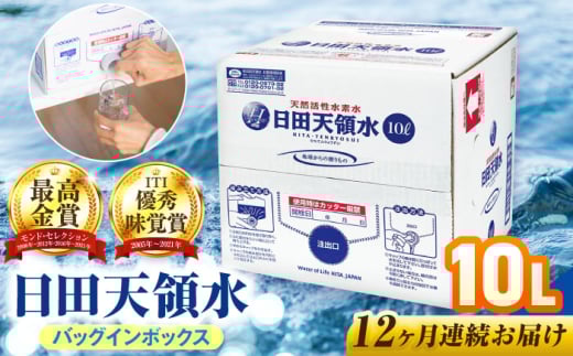 【全12回定期便】日田天領水 10L×1箱 飲料水 水 みず 備蓄 防災 天然水 天然 ミネラルウォーター みねらるうぉーたー ミネラル シリカ日田市 / グリーングループ株式会社 みず 水 ミネラルウ