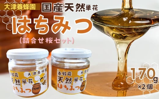 011-15大津養蜂園の天然はちみつ(詰合せ桜セット)170g×2個 / 国産 大津養蜂園 秦野市内の畑や野山 蜜蜂 天然はちみつ 花の香 芳純 味わい 天然単花蜂蜜 桜のはちみつと8種類あるはちみつ
