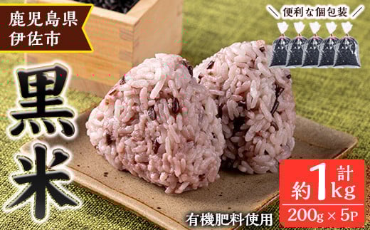 isa478 《毎月数量限定》あんしん黒米(約200g×5袋・計約1kg) 米 黒米 お米 鹿児島県 伊佐市 有機肥料 アンチエイジング 【しげふみファーム】鹿児島県伊佐市9000米・パン玄米・雑穀米・もち米