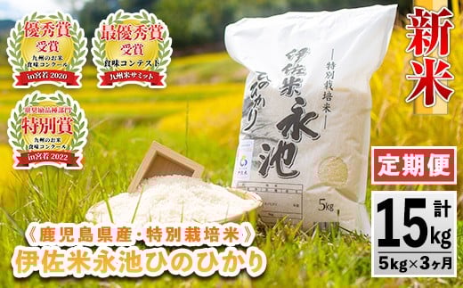 isa540 【定期便】令和7年産 特別栽培米 伊佐米永池ひのひかり(計15kg・5kg×3ヶ月) 伊佐市 永池 お米 米 白米 精米 伊佐米 食味コンテスト 最優秀賞受賞 ヒノヒカリ 【エコファーム永池】鹿児島