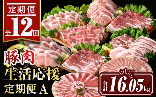 isa654 【定期便12回】豚肉生活応援定期便A(合計16.05kg) 国産 切り落とし バラスライス 肩ロース ロース しゃぶしゃぶ 生姜焼き とんかつ 真空包装 真空パック 小分け ぶたにく 豚 肉 詰合せ 冷