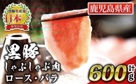 isa662 鹿児島産黒豚しゃぶしゃぶ肉 ロース・バラ(計600g・各300g) 国産 鹿児島 九州産 豚 豚肉 黒豚 ロース バラ すき焼き しゃぶしゃぶ 冷凍 【財宝】鹿児島県伊佐市9000肉豚肉