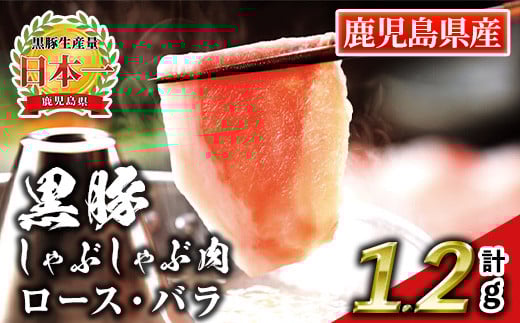 isa663 鹿児島産黒豚しゃぶしゃぶ肉 ロース・バラ(計1.2kg・各300g×2パック) 国産 鹿児島 九州産 豚 豚肉 黒豚 ロース バラ すき焼き しゃぶしゃぶ 冷凍 【財宝】鹿児島県伊佐市16000肉豚肉