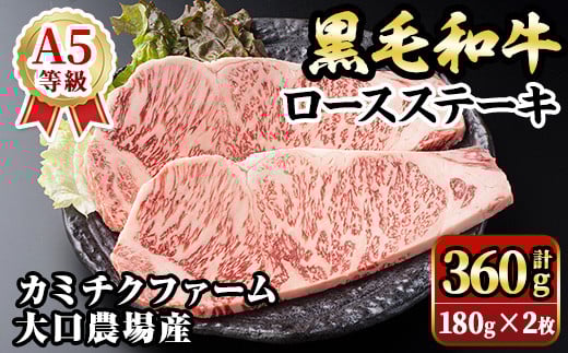 isa686 鹿児島県(カミチクファーム 大口農場)産 黒毛和牛ロースステーキ(計360g・180g×2枚) 黒毛和牛 ロース ステーキ 和牛 国産牛 最高 A5 ランク 雌牛 霜降り 赤身 焼肉 旨味 口どけ BBQ バーベキ