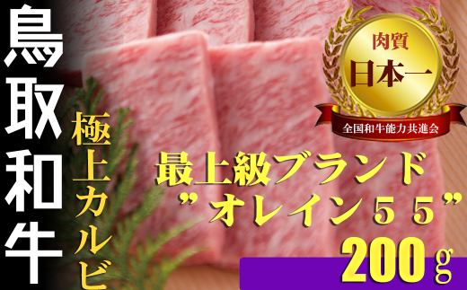 鳥取和牛 最上級A5ランクオレイン55 極上カルビ 焼肉用(小) 約200g 国産 牛肉 和牛 黒毛和牛 カルビ鳥取県倉吉市18000肉牛肉