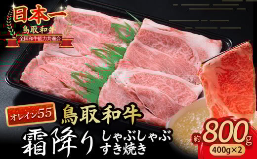 鳥取和牛 【オレイン55】霜降りしゃぶしゃぶすき焼き 800g ( 400g × 2 ) 鳥取和牛 オレイン55 ロース しゃぶしゃぶ すき焼き 国産 牛肉 ブランド牛 和牛 黒毛和牛 KR1283鳥取県倉吉市32000肉牛肉