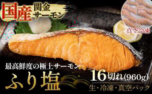 【真空冷凍】 関金サーモン ふり塩切り身 960g(60g×16切れ) マス トラウトサーモン 鮭 さけ シャケ 国産鮭 ふり塩鮭 鮭切身 サーモン 国産サーモン サーモン切身 養殖サーモン 真空冷凍鳥取