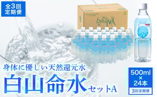 白山命水セットA 3回定期便(500ml×24本) ミネラルウォーター 国産 人気 水 白山命水 天然水 定期 定期便鳥取県倉吉市38000お茶・飲料水・ミネラルウォーター
