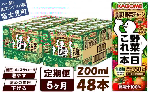 【定期便 5ヶ月】 カゴメ 野菜一日これ一本 48本×5回 【 野菜ジュース 紙パック 定期便 1日分の野菜 野菜100% 飲料類 ドリンク 備蓄 長期保存 防災 無添加 砂糖不使用 甘味料不使用 食塩不使