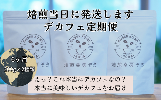 焙煎当日に発送!【デカフェ6ヶ月定期便】200g×2種類『焙煎幸房“そら”』 粉 高級 希少 自家焙煎 挽き立て 珈琲 コ ーヒー 焙煎幸房“そら”  岐阜県 大垣市岐阜県大垣市90000お茶・飲料コ