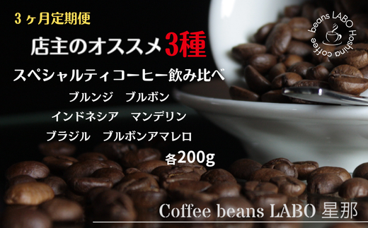 【定期便3ヶ月】店主オススメ スペシャルティコーヒー豆 3種飲み比べ(各200g) 豆岐阜県大垣市75000お茶・飲料コーヒー・紅茶