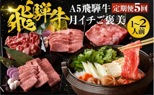 【2月開始】【5ヶ月定期便】A5 飛騨牛 ちょこちょこお届け(焼肉・すき焼き・ステーキ)☆ 5回 赤身 切り落とし モモ カタ 焼肉 すき焼き しゃぶしゃぶ サーロイン 牛丼 牛肉 黒毛和牛 ブラ