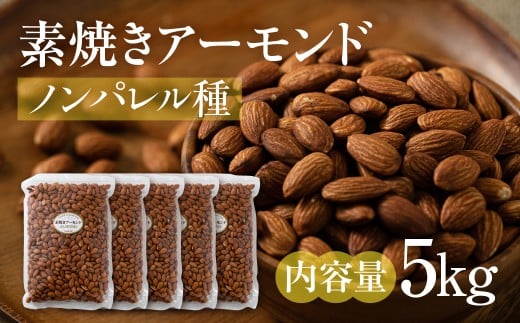 素焼き アーモンド5kg(1kg × 5袋)ノンパレル種 ロースト 焙煎 食塩不使用 食用油不使用  防災食品 防災用 非常食 保存食 備蓄食 岐阜県 大垣市岐阜県大垣市38000野菜・きのこ豆類