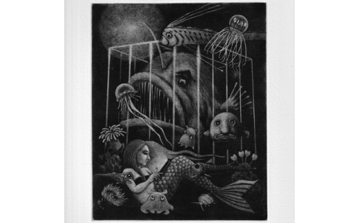 銅版画 〜人魚の日常〜 (額縁入り)【149】京都府井手町50000衣類・装飾品・工芸品その他 装飾品・工芸品