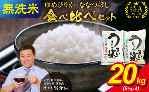 うりゅう米 食べ比べ 満足セット 無洗米 「 ゆめぴりか 10kg(5kg×2袋)・ ななつぼし 10kg(5kg×2袋)」 お米 米 ごはん ご飯 特A 単一原料米 お弁当 国産 人気 おすすめ kome 雨竜町北海道雨竜町
