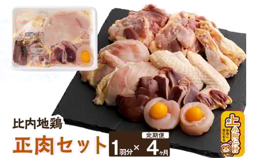 【定期便4ヶ月】秋田県産比内地鶏正肉セット(1羽分)「もも、ムネ、ささみ、ミンチ団子、砂肝、レバー、キンカン(卵)、脂、ハツ」秋田県上小阿仁村66000肉鶏肉