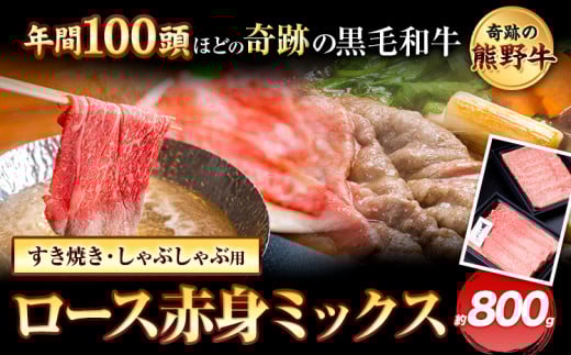 熊野牛 ロース赤身ミックスすき焼きしゃぶしゃぶ用 約800g 有限会社松牛《30日以内に出荷予定(土日祝除く)》 和歌山県 岩出市 希少 肉 牛肉 熊野牛  しゃぶしゃぶ ロース すき焼き 赤身 ミッ