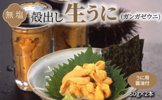 S002-024_殻出し生うに(ガンガゼウニ)50g×2本 うに用醤油付 生うに ミョウバン 不使用 天然 濃厚 新鮮 無塩 高評価 ガンガゼウニ ウニ 瓶詰 海鮮 軍艦巻き うに丼 うにパスタ お取り寄せ お取