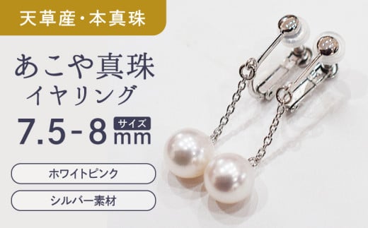 S085-389_あこや真珠 ホワイトピンク 7.5mm - 8mm イヤリング SV925 シルバー925 揺れる 真珠 ブラタイプ熊本県天草市80000衣類・装飾品・工芸品アクセサリー