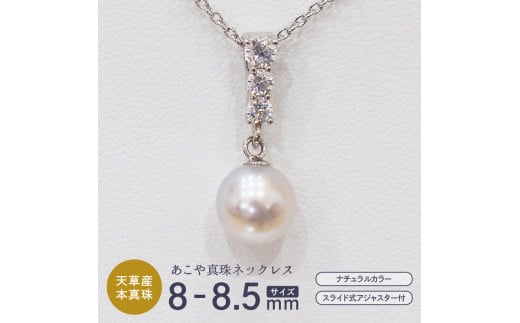 S085-403_あこや真珠 ナチュラルカラー 8mm - 8.5mm 1粒 ペンダントトップ SV925 シルバー925 あずきチェーン 真珠 ジルコニア【A】熊本県天草市67000衣類・装飾品・工芸品アクセサリー