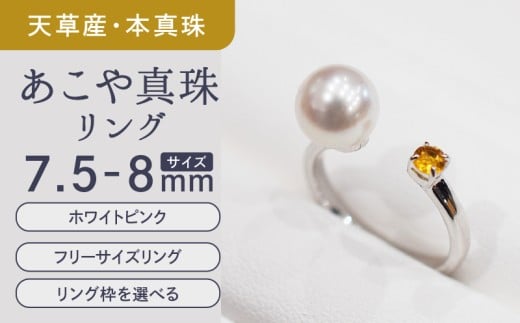 S085-470_あこや真珠 天草 リング 7.5mm - 8mm ホワイトピンク シトリン フリーサイズ 真珠 (A:8号)熊本県天草市60000衣類・装飾品・工芸品アクセサリー