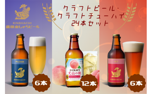 22-9_クラフトビール×クラフトチューハイ(犬山の桃) 24本セット | ビール 金しゃちビール チューハイ クラフトチューハイ 宝酒造 桃 ピーチ 果汁 桃果汁 果汁入り 3種類 飲み比べ 詰め合