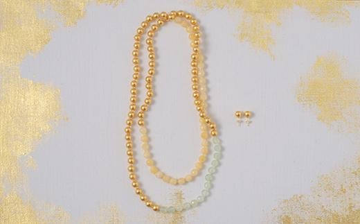 金沢箔 箔珠ロングネックレス&ピアス(純金プラチナ箔・永遠色)石川県251000衣類・装飾品・工芸品その他 装飾品・工芸品