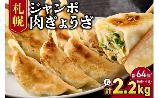 北海道物産展で人気♪《札幌 ジャンボ 肉ぎょうざ★》  合計64個入り 簡単 餃子 お手軽 絶品 おかず 晩ごはん 弁当 惣菜 晩酌 お取り寄せ 佃善 16個入り 4袋 セット 北海道 札幌市北海道札幌
