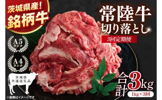【茨城県共通返礼品】【3ヶ月定期便】常陸牛切り落とし 1kg(500g×2)【黒毛和牛 国産 銘柄牛 牛肉 肉 冷凍 茨城県産】(81-16)茨城県阿見町36000肉牛肉